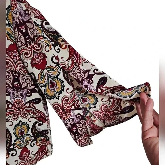 Chico’s 2P Petite Large Paisley Boho Peasant Blouse Slit Bell Sleeve Vintage Top - Picture 3 of 8